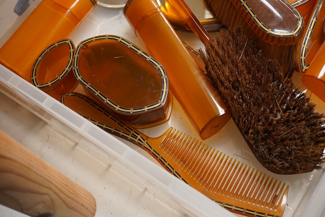 A La Belle Pyralin faux amber dressing table set